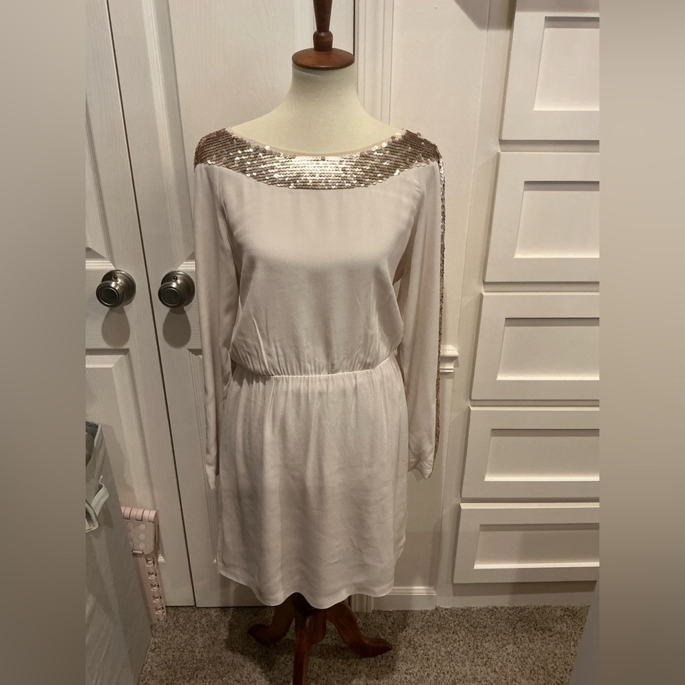 BCBG MaxAzria elegant New with Tags! Cream Long Sleeve sequin Dress - Picture 13 of 13